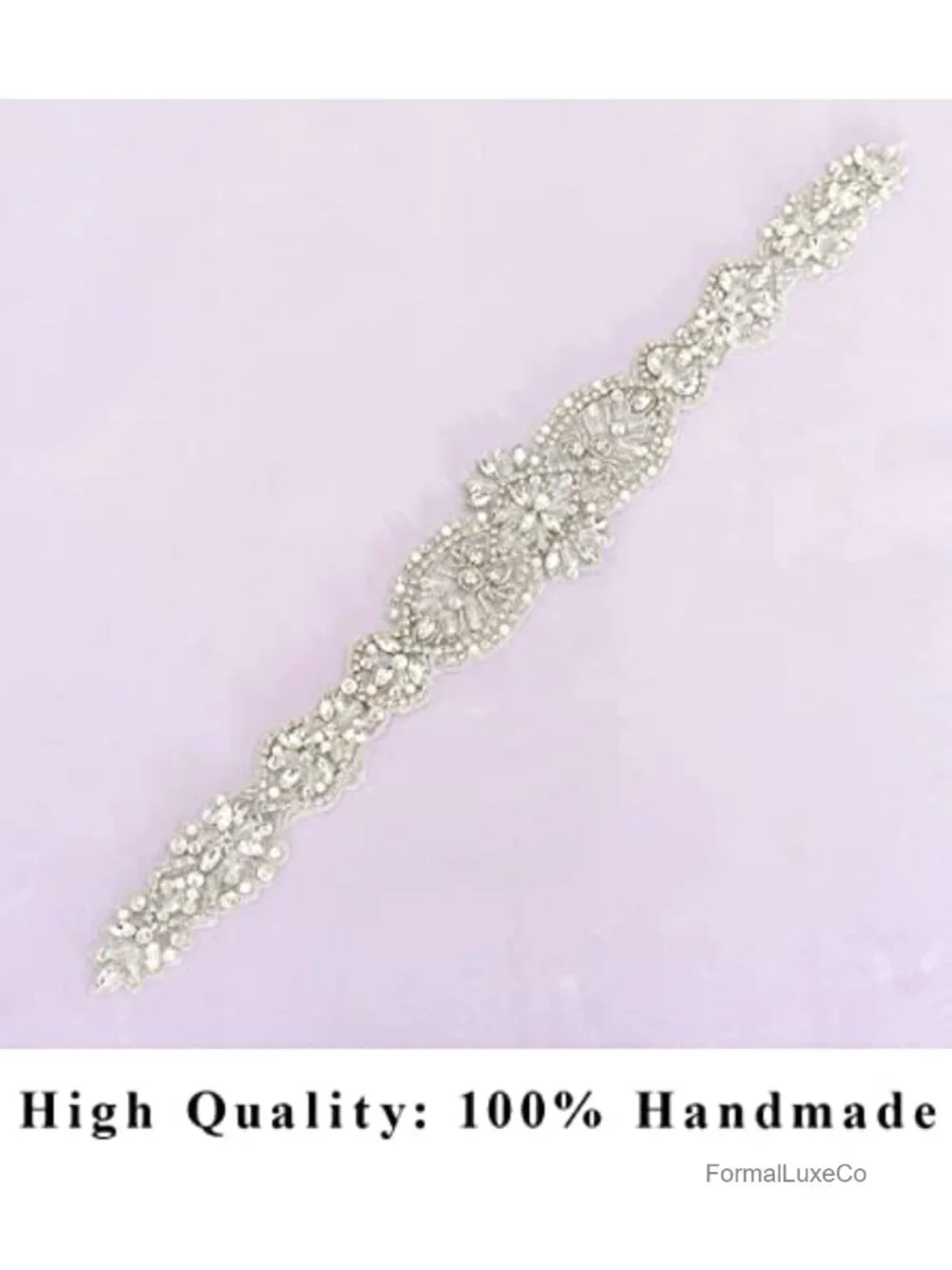 Hand-Sewn Rhinestone Bridal Belt with Satin Ribbon